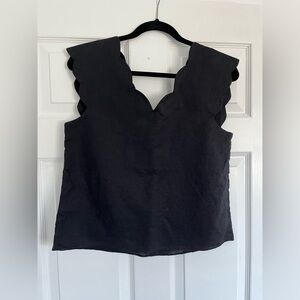 & Other Stories Black Linen Scalloped Top - Size 8
